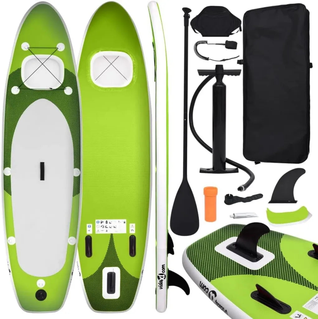 Tavola Gonfiabile Stand Up Paddle Verde 300x76x10 cm con Accessori