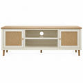 Mobile TV in rattan naturale con struttura in pannelli melaminici effetto rovere e bianco colore bianco rovere rattan naturale dimensioni 160 cm 40 cm 55 cm