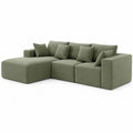 Divano modulare con chaise longue sinistra in tessuto poliestere effetto velluto struttura in legno e schiuma poliuretanica colore verde oliva dimensioni 260 cm 160 cm 85 cm