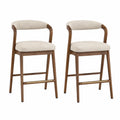 Set 2 sgabelli da bar con schienale in legno curvato seduta imbottita in tessuto e struttura in legno massello con poggiapiedi in metallo 45 x 50 x 95 cm colore legno naturale beige nero ottone