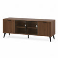 Mobile TV 180 cm in MDF impiallacciato noce ante in vetro temperato struttura con gambe in acciaio nero colore marrone noce nero trasparente