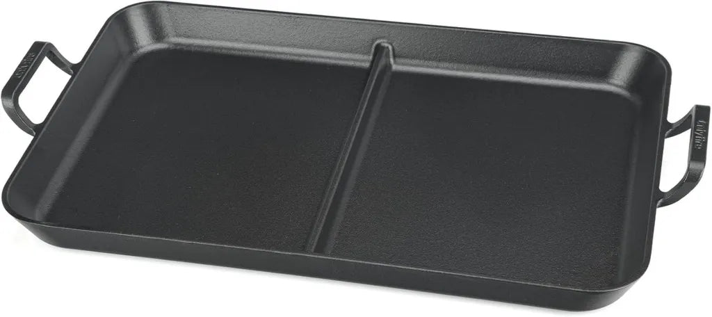 Grande piastra in ghisa pre-stagionata con doppio manico, ideale per barbecue, induzione e fornelli, 52 x 34 cm