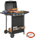 BBQ a Gas in Acciaio con 4 Bruciatori 9.5kW, Termometro e Ruote