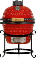 Mini Kamado in Ceramica Ø 32 cm con Termometro e Manico in Legno - Rosso