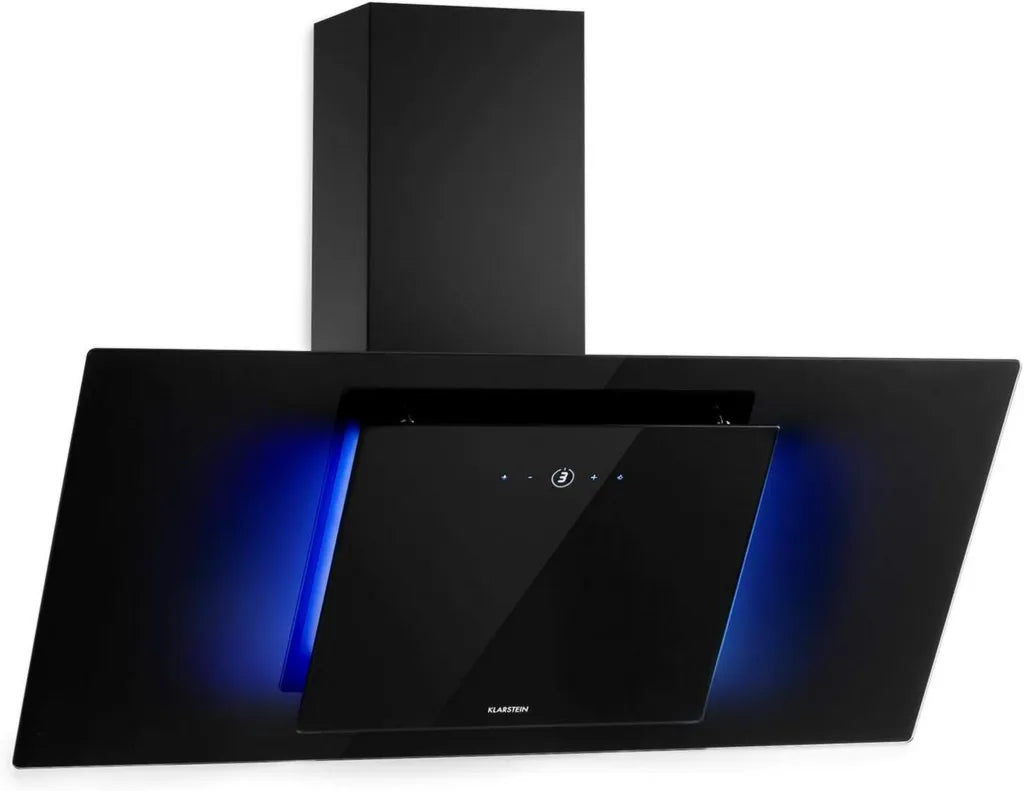 Cappa Aspirante Klarstein Eleonora, Efficienza Energetica A++, 426m³/h, Touch, LED RGB, Silenziosa 60dB, Ricircolo e Scarico, Filtro Antigrasso, 90cm, Colore Nero