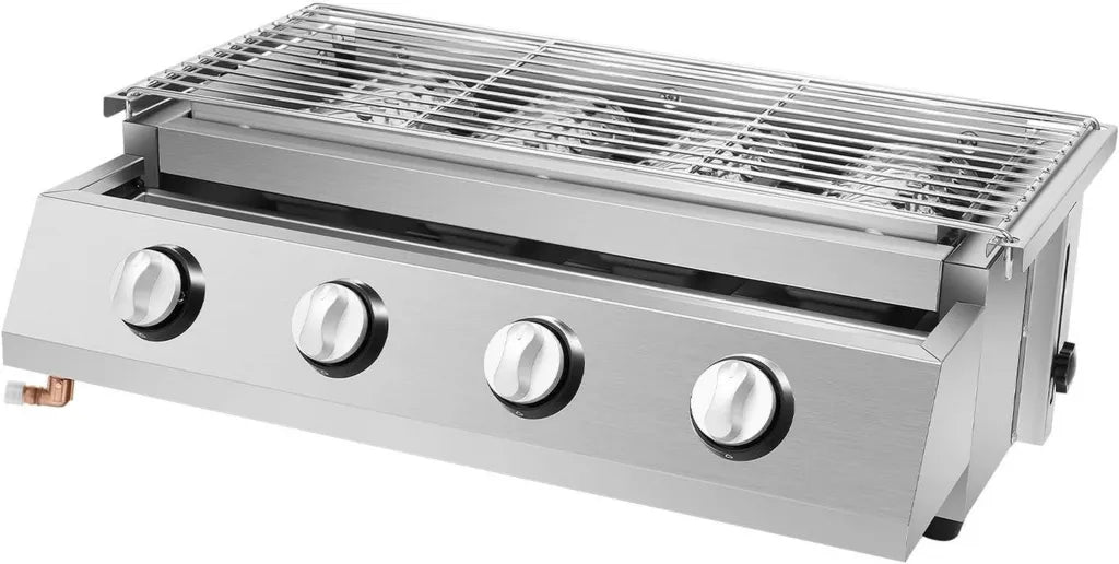 Griglia a Gas GPL a 4 Fuochi in Acciaio Inox, Ideale per Campeggio ed Esterni, con Accensione Elettronica, Ecologica
