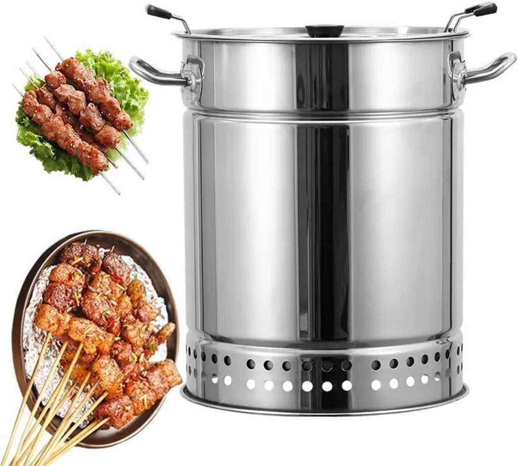 Griglia a Carbone Senza Fumo con Spiedini Rotanti a 360°, Perfetta per Barbecue all'Aperto