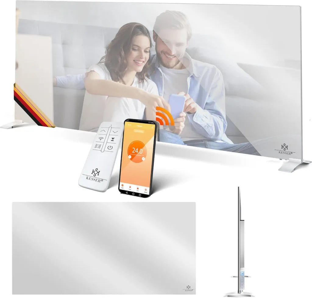 KESSER® Pannello Riscaldante Infrarosso 600W, Efficienza Energetica, Installazione a Parete, Sensore Finestra Aperta, Telecomando Incluso