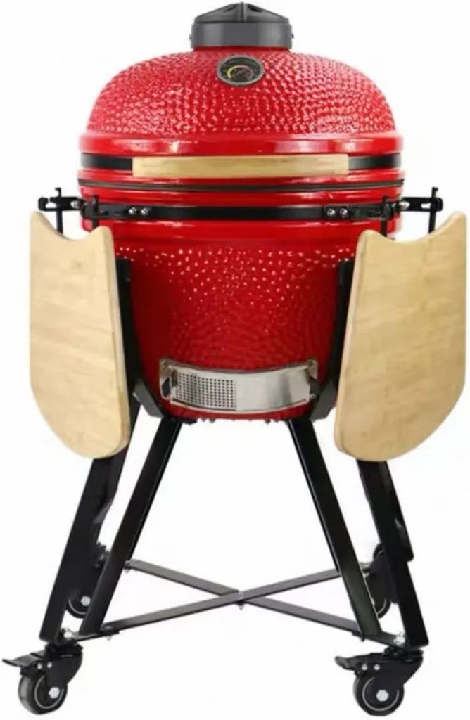 Griglia in Ceramica Kamado a Forma Ovale per Barbecue da Giardino, 20 Pollici, Forno per Pizza, Rosso