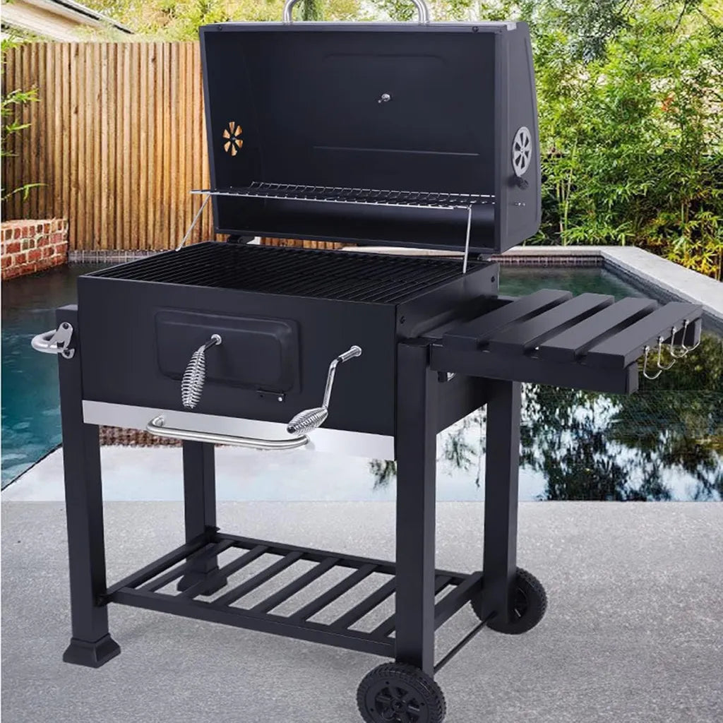 Griglia Barbecue a Carbone con Ripiano Regolabile, 115x66x106 cm