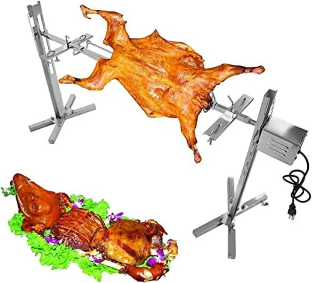 Griglia a Carbone Portatile con Girarrosto per Barbecue e Picnic