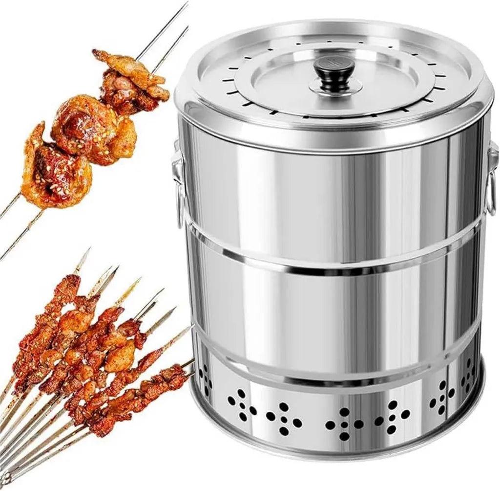 Barbecue Portatile a Carbonella senza Fumo con Griglia Verticale per Campeggio