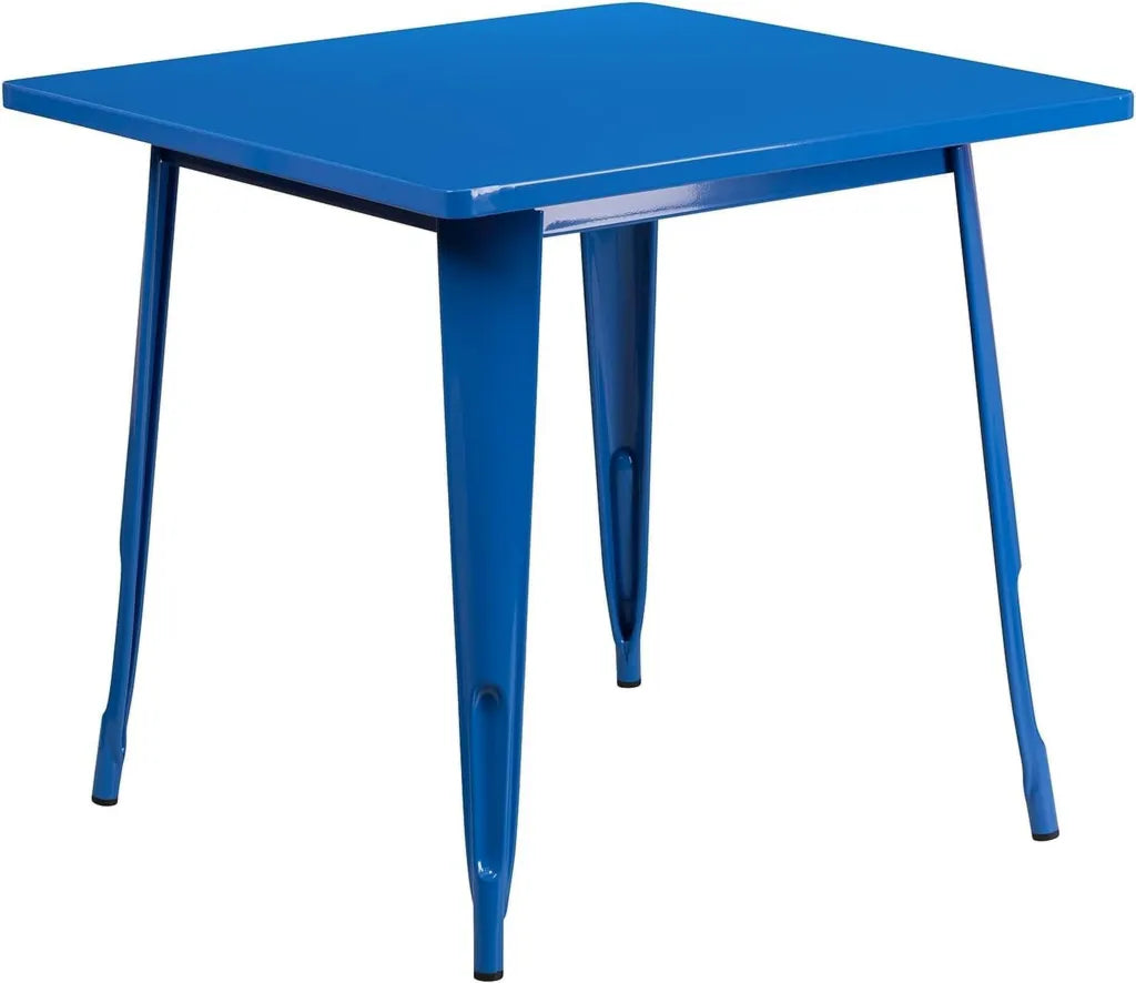 Tavolo Quadrato in Metallo per Interni ed Esterni 80 cm, Blu