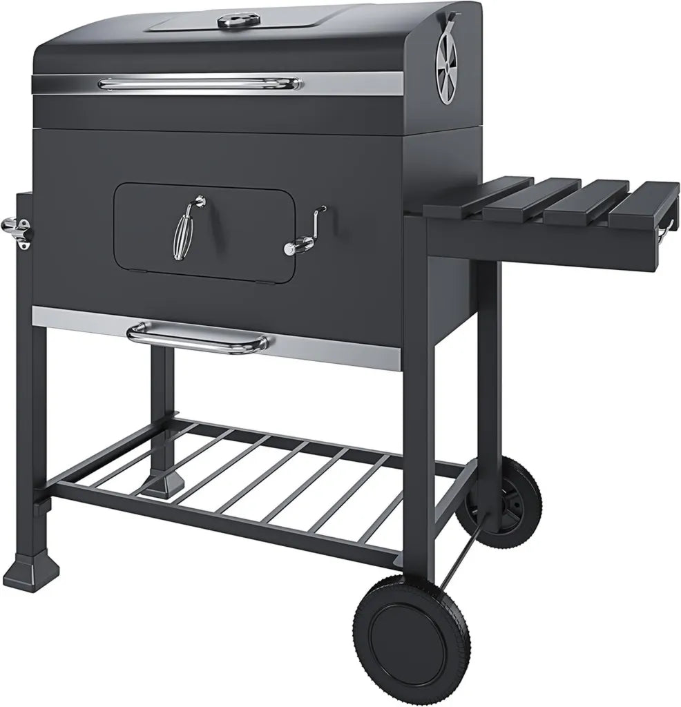 Griglia Barbecue a Carbone in Acciaio con Termometro e Ripiano Pieghevole
