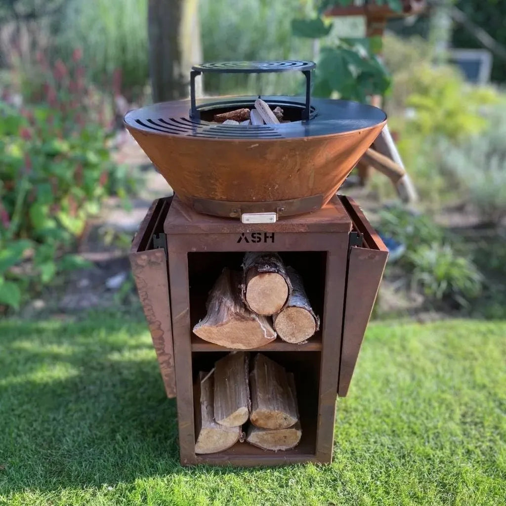 Griglia Barbecue in Acciaio Corten XL - Design Rustico - Piastra Esterna 60Ø x 115 cm