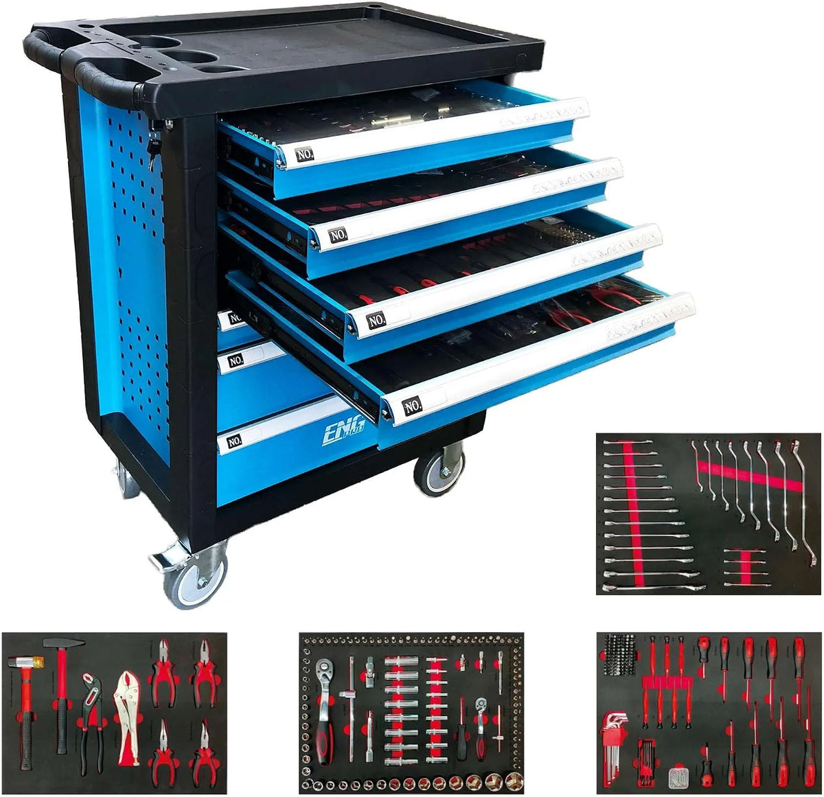 Set di utensili – con cassetti, uso professionale, 7 cassetti, per officina e fai da te