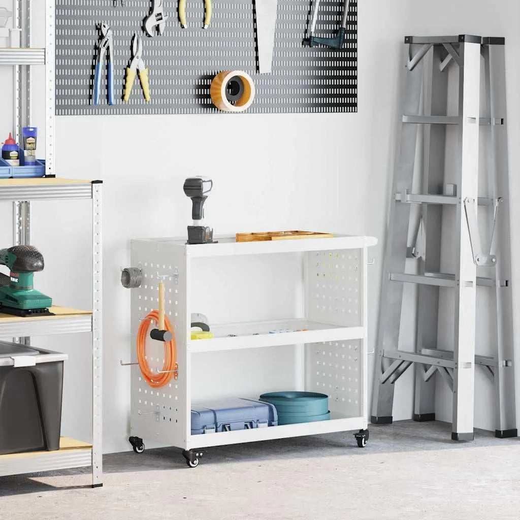 Carrello portautensili e carrello da officina, struttura mobile, in acciaio, con ripiani, 3 ripiani, 75 × 35 × 73 cm, per officina e fai da te, bianco
