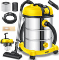 Aspiratore solidi e liquidi e aspirapolvere industriale – con presa elettrica, in acciaio inox, 2300 W, giallo