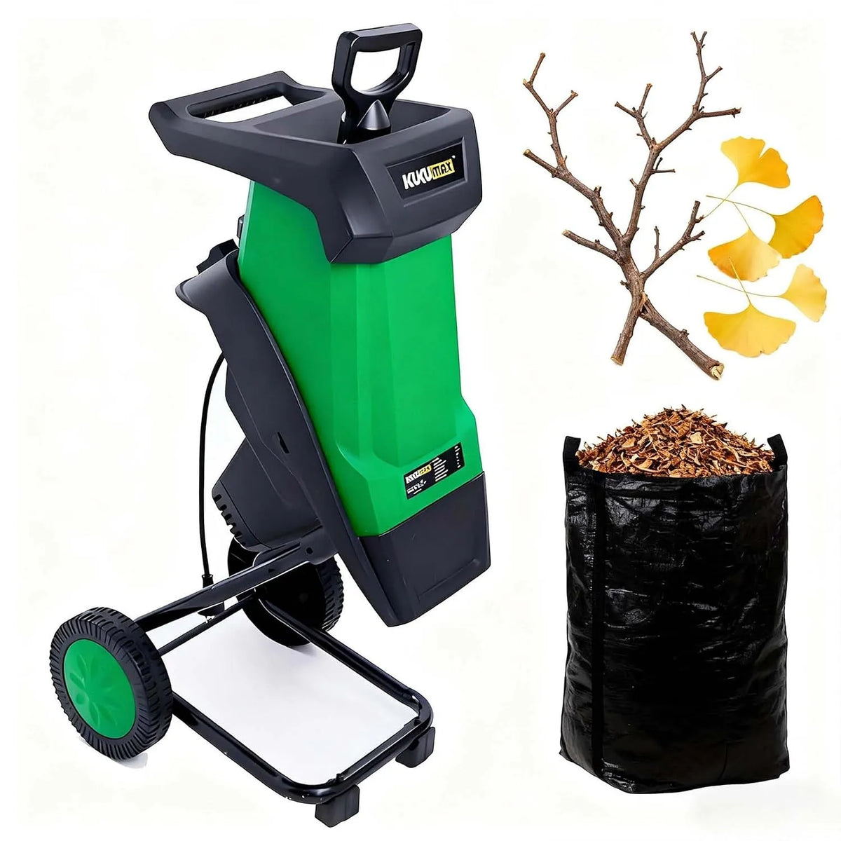 Biotrituratore, struttura mobile, funzionamento silenzioso, 40mm, 50L, 2400W, per la cura del giardino, verde