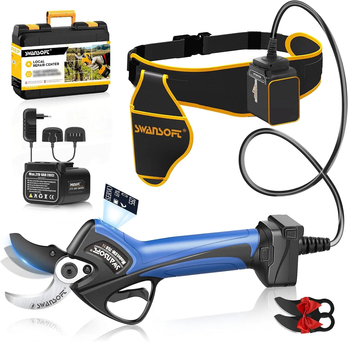 Forbice Potatura a Batteria 40mm: LCD, motore brushless, con display, uso professionale, 21V, 4000mAh, 1050W