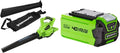 Greenworks GD40BV Soffiatore per foglie, a batteria, motore brushless, 63m, 45L, 280km/h