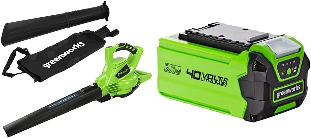 Greenworks GD40BV Soffiatore per foglie, a batteria, motore brushless, 63m, 45L, 280km/h