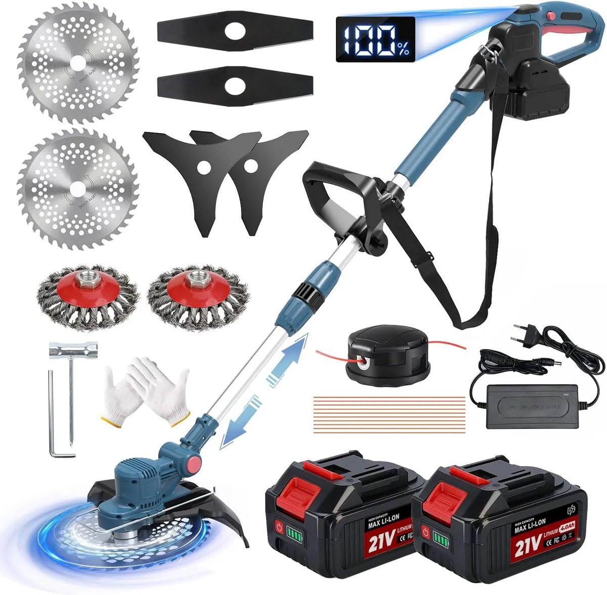 Tagliabordi – a batteria, motore brushless, asta telescopica, 4,0Ah, blu