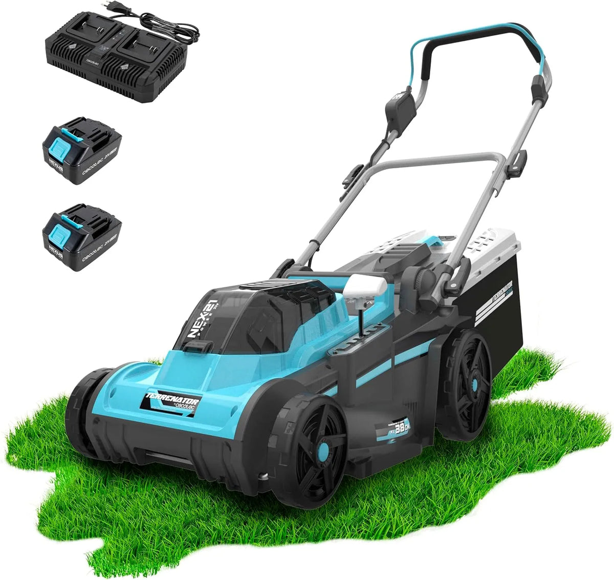 Cecotec Tosaerba: a batteria, motore brushless, struttura mobile, 75mm, 38cm, 21V, 4Ah