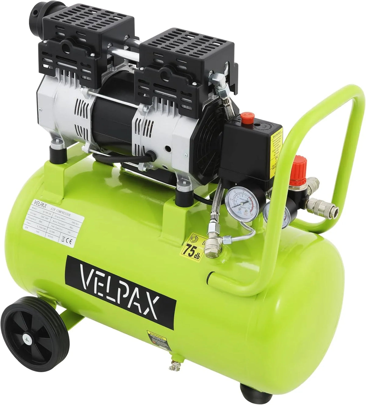 Compressore d'aria, struttura mobile, funzionamento silenzioso, regolabile, 24L, 75 dB, 8 Bar, 160 L
