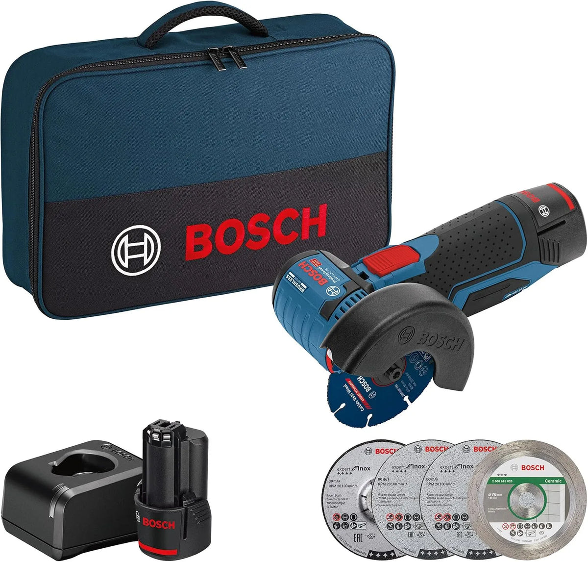 Bosch GWS 12 Smerigliatrice angolare: uso professionale, 12 V, 2.0 Ah, blu