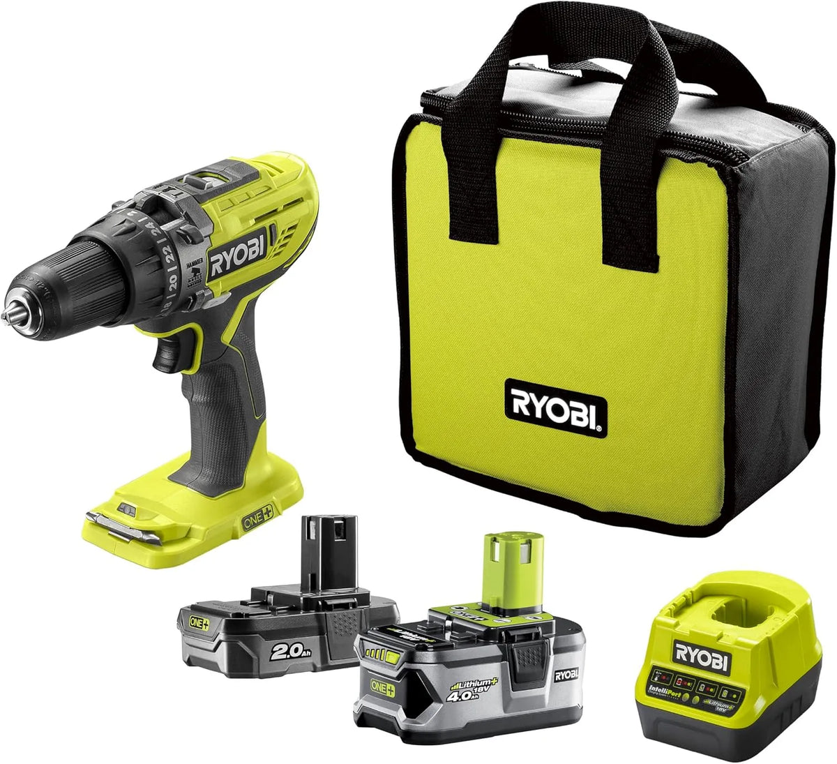 Ryobi 18V R18PD3-242S Trapano a percussione, 4,0Ah, 2,0Ah