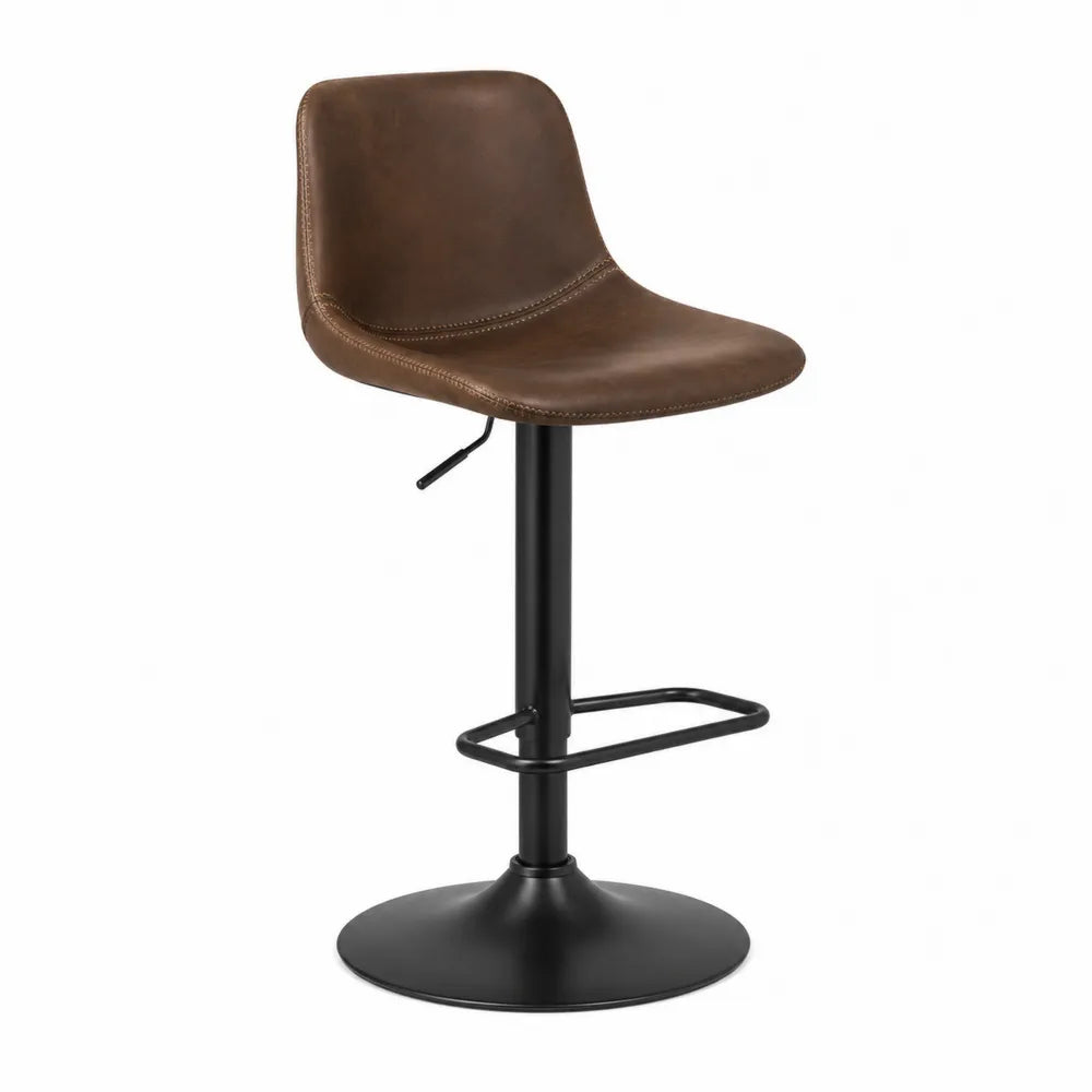 Sgabello da bar regolabile con schienale in PU marrone base girevole in acciaio nero con poggiapiedi 45 cm x 45 cm x 85-105 cm