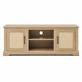 Mobile TV in legno effetto rovere con ante in rattan naturale e vani aperti colore rovere bianco rattan dimensioni 160 cm 40 cm 55 cm