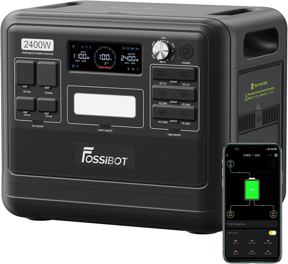 FOSSiBOT F2400 Power station portatile e generatore solare, 2048Wh, 2400W, alimentazione solare