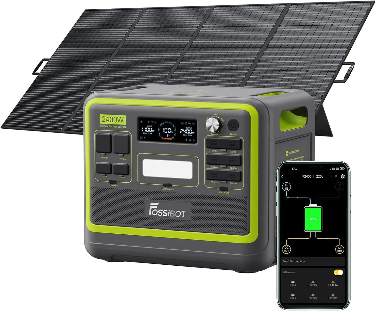 FOSSiBOT F2400 Power station portatile e generatore solare, 2048Wh, alimentazione solare, ricarica rapida, 420 W, 2400 W, per campeggio e camper