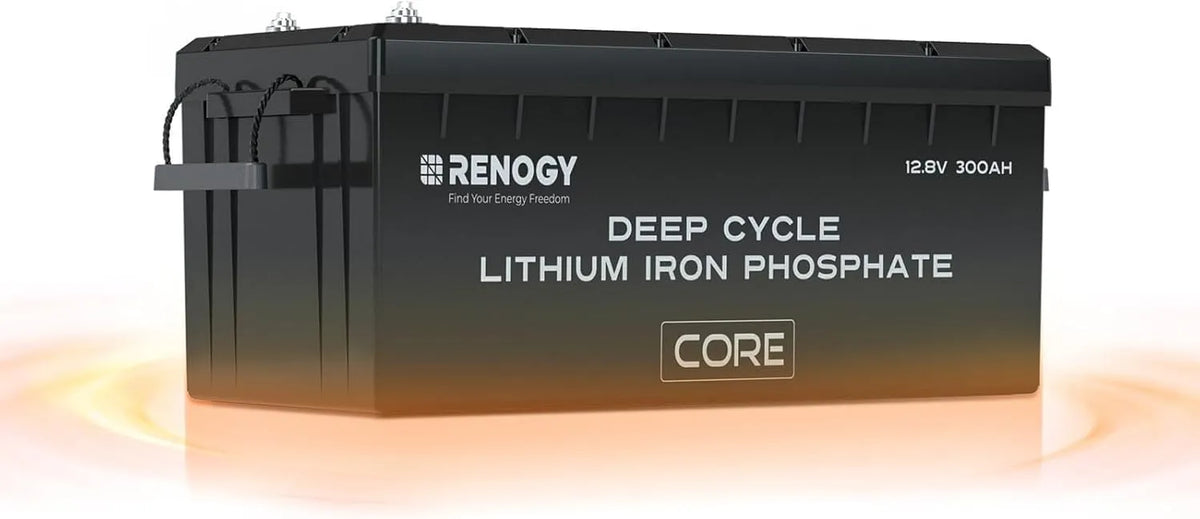 Renogy LiFePO4 Batteria al litio LiFePO4 e batteria solare a ciclo profondo, 300Ah, 3840Wh, 12V, 24V, alimentazione solare, con BMS