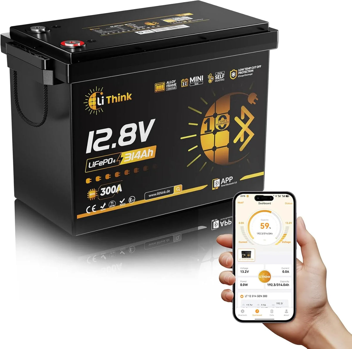 Litio LiFePO4 Batteria al litio LiFePO4 e batteria solare a ciclo profondo, 314Ah, 12V, 300A, alimentazione solare, con BMS, con Bluetooth