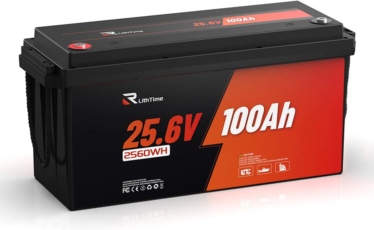 Lifepo4 Batteria al litio LiFePO4 e batteria solare a ciclo profondo, 100Ah, 24V, per campeggio e camper, con batteria, alimentazione solare, con BMS