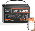 LiFePO4 Batteria al litio LiFePO4 e batteria solare a ciclo profondo, 150Ah, 1650Wh, per campeggio e camper, con BMS, con Bluetooth, 12V