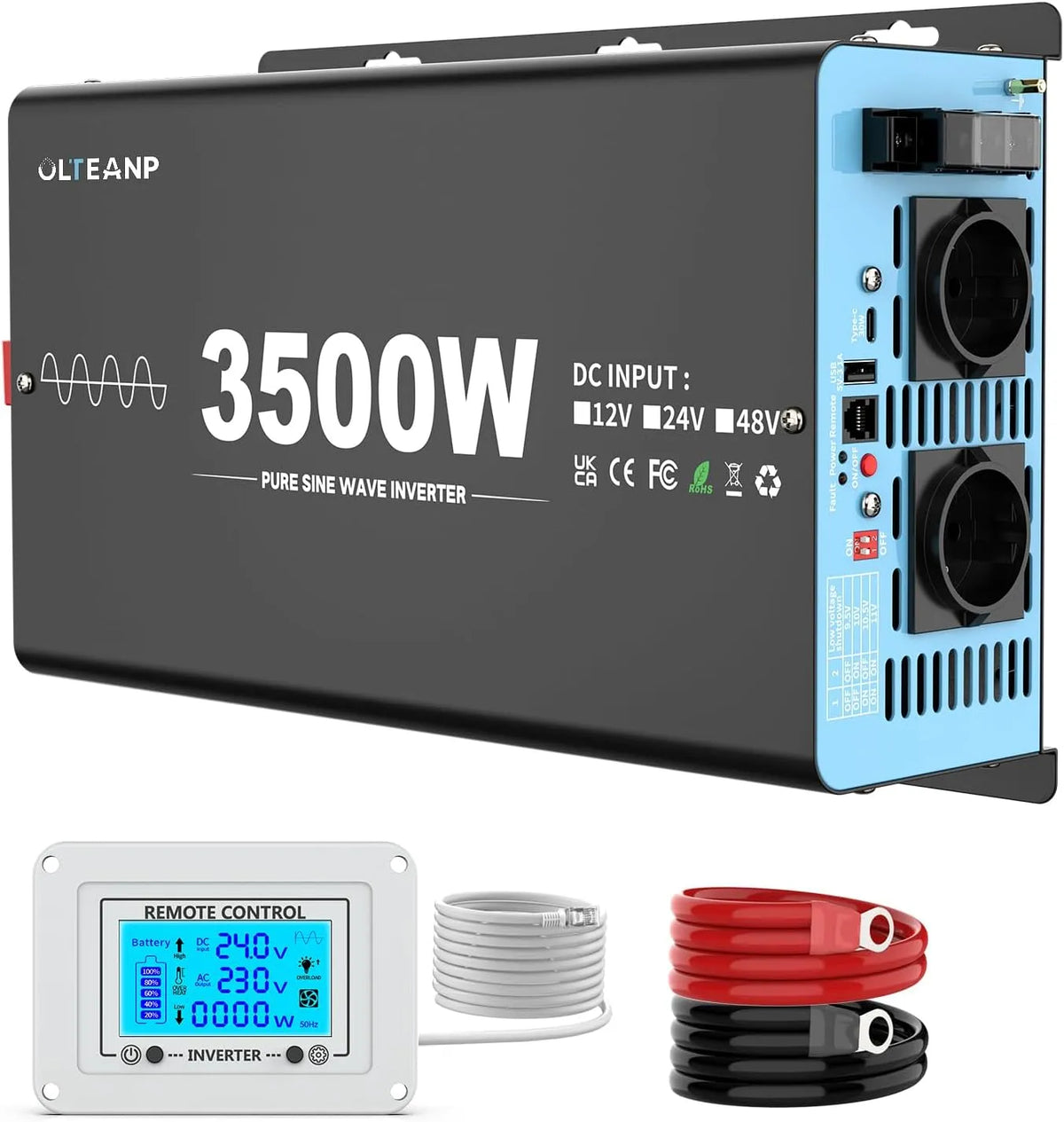 Type-C e Porte Usb, Schermo Lcd Telecomando, OLTEANP 3500W/7000W Inverter 24v a 230v Pure Sine Wave Voltage Converter Convertitore Di Potenza Inverter