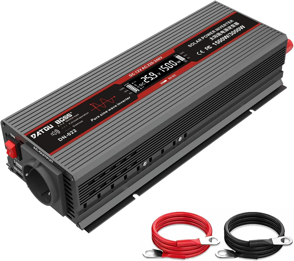 Inverter CC-CA e convertitore di tensione, 1500W, 3000W, per campeggio e camper, alimentazione solare, con display digitale, 24v