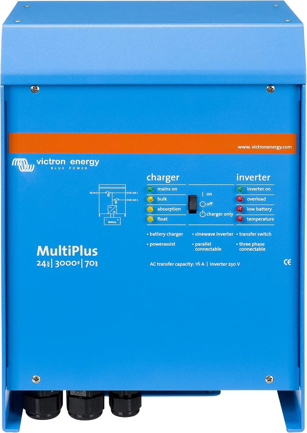 Victron Energy MultiPlus 3000VA 24-Volt 230V Inverter CC-CA e convertitore di tensione, onda sinusoidale pura