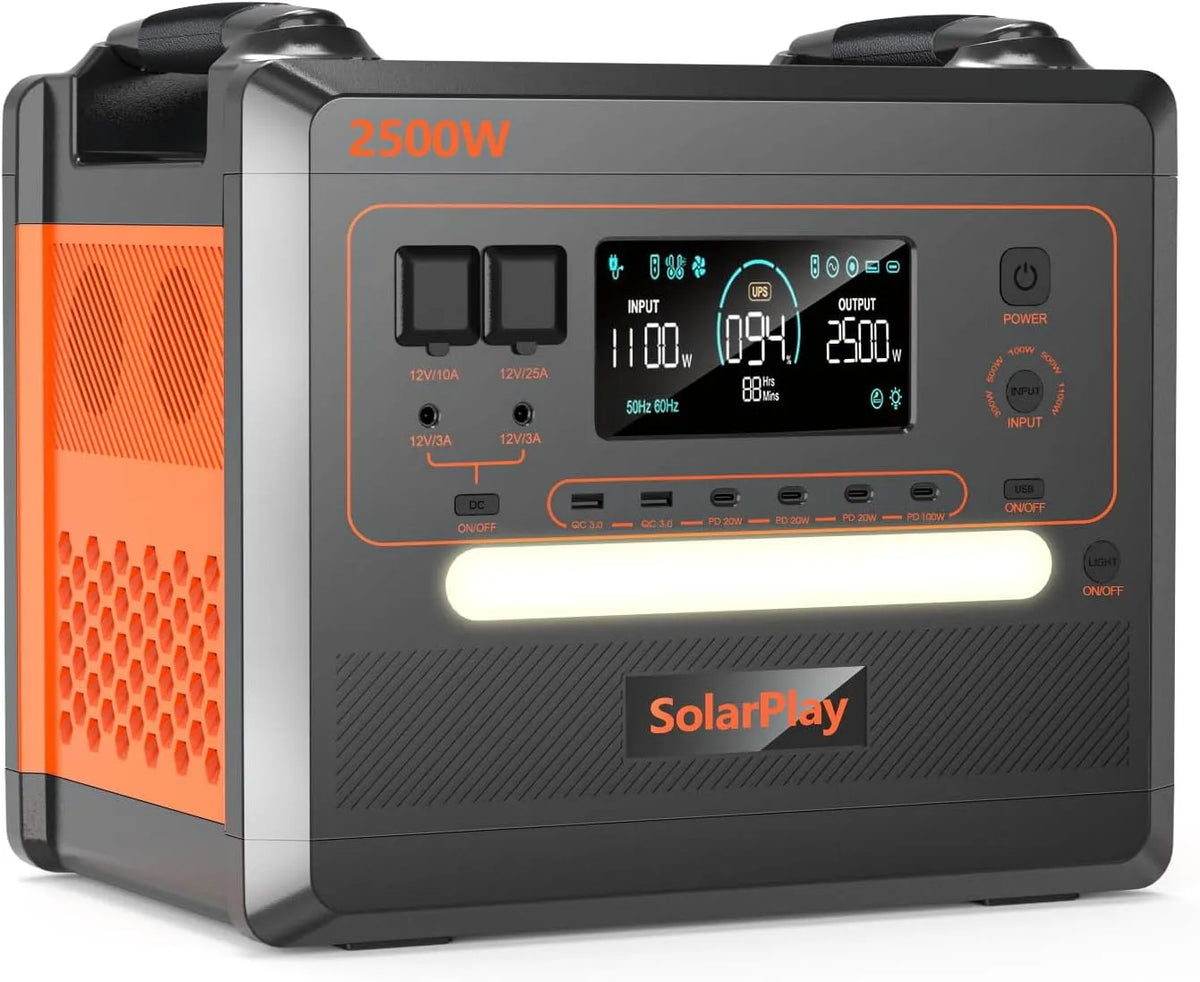 SolarPlay Q2402M Power station portatile e generatore solare, con batteria, 2304Wh, 2500W, 5000W, alimentazione solare, ricarica rapida