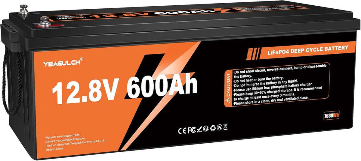 Litio LiFePO4 Batteria al litio LiFePO4 e batteria solare a ciclo profondo, con BMS, 600Ah, 7680Wh, 12V, 200A