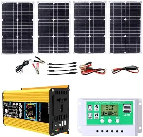 Kit inverter solare da 6000 W, accumulo di energia portatile per casa e esterno, con pannelli da 100 W e controller da 50 A