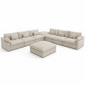 Divano modulare a L con pouf rivestimento in tessuto a coste colore beige dimensioni circa 300 x 170 x 85 cm
