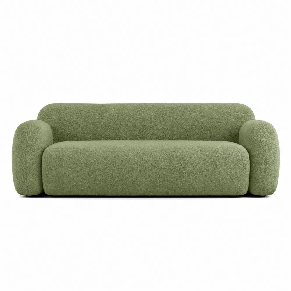 Divano 2 posti in tessuto bouclé poliestere verde salvia struttura in legno dimensioni 200 cm 90 cm 72 cm