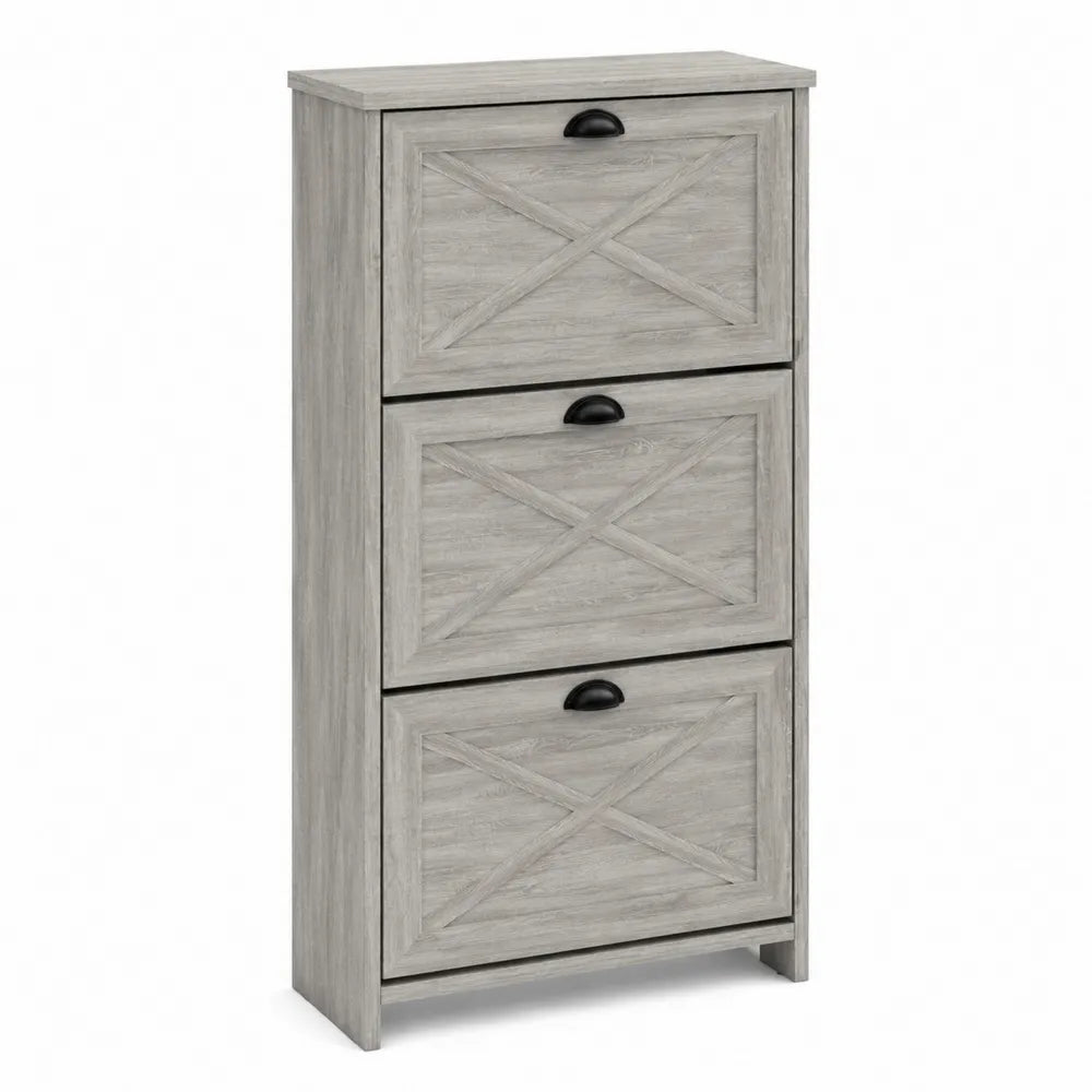 Scarpiera salvaspazio a 3 ribalte in MDF e truciolare effetto legno grigio 60 cm 24 cm 117 cm struttura verticale