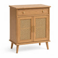 Scarpiera con ante in rattan naturale e cassetto superiore in MDF struttura in legno e truciolare 80 x 35 x 100 cm rovere chiaro