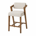 Sgabello da bar con schienale imbottito in tessuto beige struttura in legno massello di faggio con poggiapiedi 45 cm x 50 cm x 95 cm
